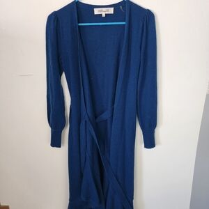 Diane Von Furstenberg Maxi Blue Long Sleeve Wrap Dress XXS 70% Wool 30% Cashmere
